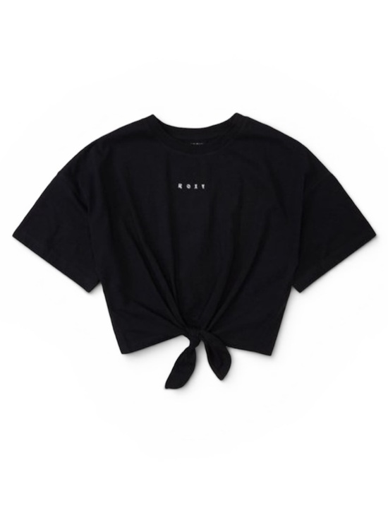 Roxy Tops - ROXY Knot-Front Logo Crop Tee SMALL Black